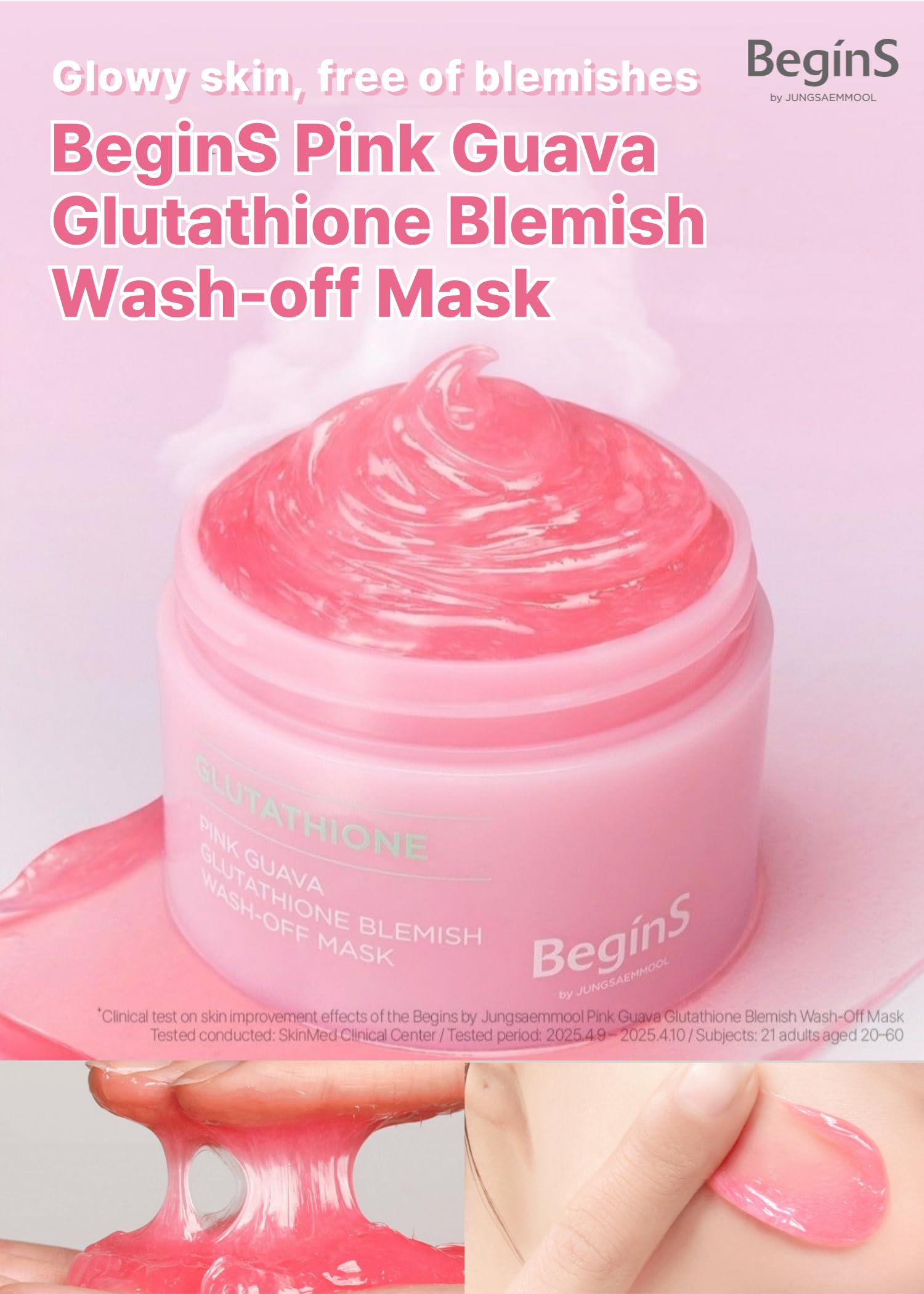 BeginS by JUNGSAEMMOOL Pink Guava Glutathione Wash-Off Mask – Hydration, Glow & Clarity