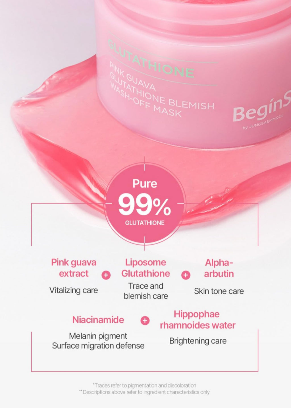 BeginS by JUNGSAEMMOOL Pink Guava Glutathione Wash-Off Mask – Hydration, Glow & Clarity