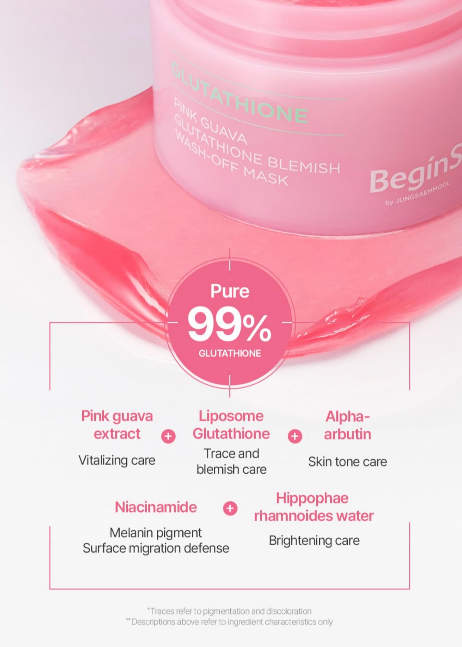 BeginS by JUNGSAEMMOOL Pink Guava Glutathione Wash-Off Mask – Hydration, Glow & Clarity