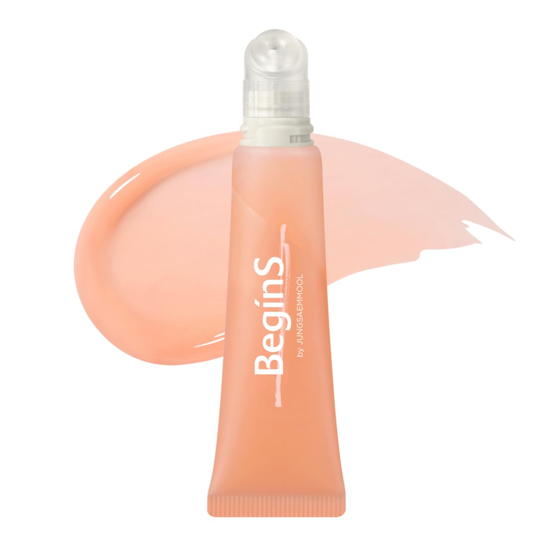 BeginS by JUNGSAEMMOOL Lip Care Color Oil #Pure Coral – Vegan Tinted Lip Oil with Jelly Massager, Cooling Hydration