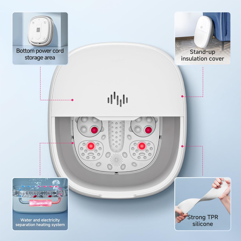 Beici Collapsible Foot Spa Massage — Water-Electricity Separation, 3-Level Temperature Control, Bubble Jet, Remote, Red Light, 60-Min Timer