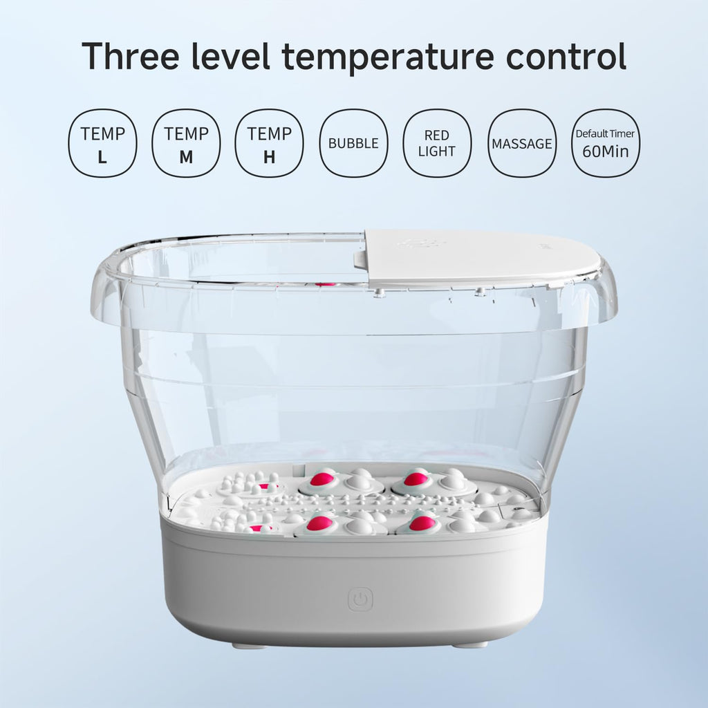 Beici Collapsible Foot Spa Massage — Water-Electricity Separation, 3-Level Temperature Control, Bubble Jet, Remote, Red Light, 60-Min Timer