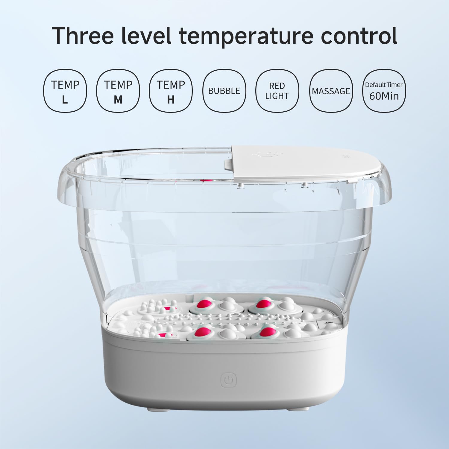 Beici Collapsible Foot Spa Massage — Water-Electricity Separation, 3-Level Temperature Control, Bubble Jet, Remote, Red Light, 60-Min Timer