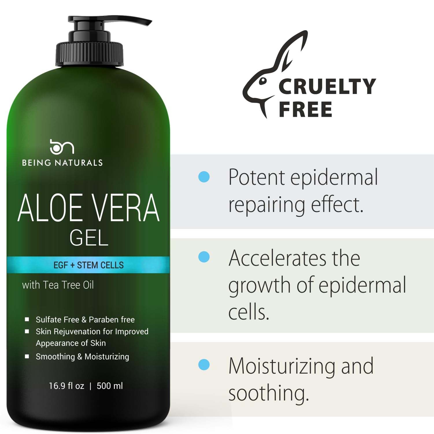 Being Naturals Aloe Vera Gel – 100% Pure Organic Aloe, EGF, Rosemary Oil (16.9 oz)