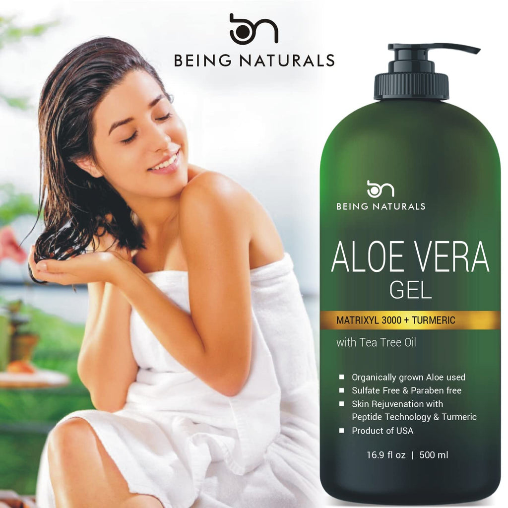 Being Naturals Aloe Vera Gel – Pure Organic Moisturizer with Matrixyl 3000 & Turmeric (16.9 oz)