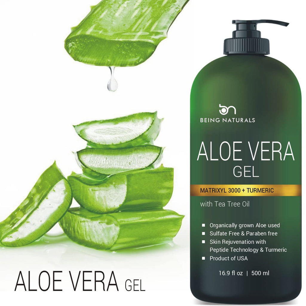 Being Naturals Aloe Vera Gel – Pure Organic Moisturizer with Matrixyl 3000 & Turmeric (16.9 oz)