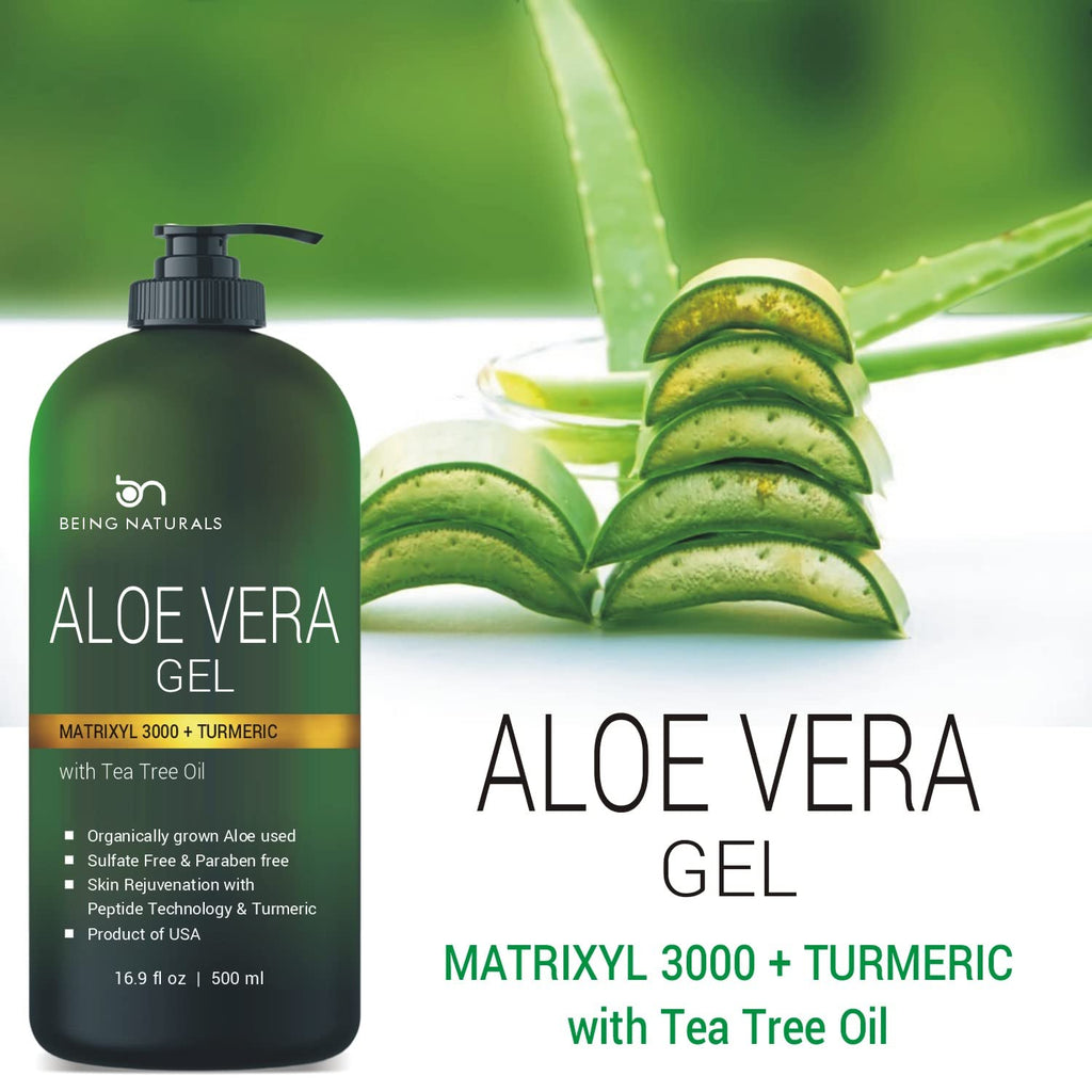 Being Naturals Aloe Vera Gel – Pure Organic Moisturizer with Matrixyl 3000 & Turmeric (16.9 oz)