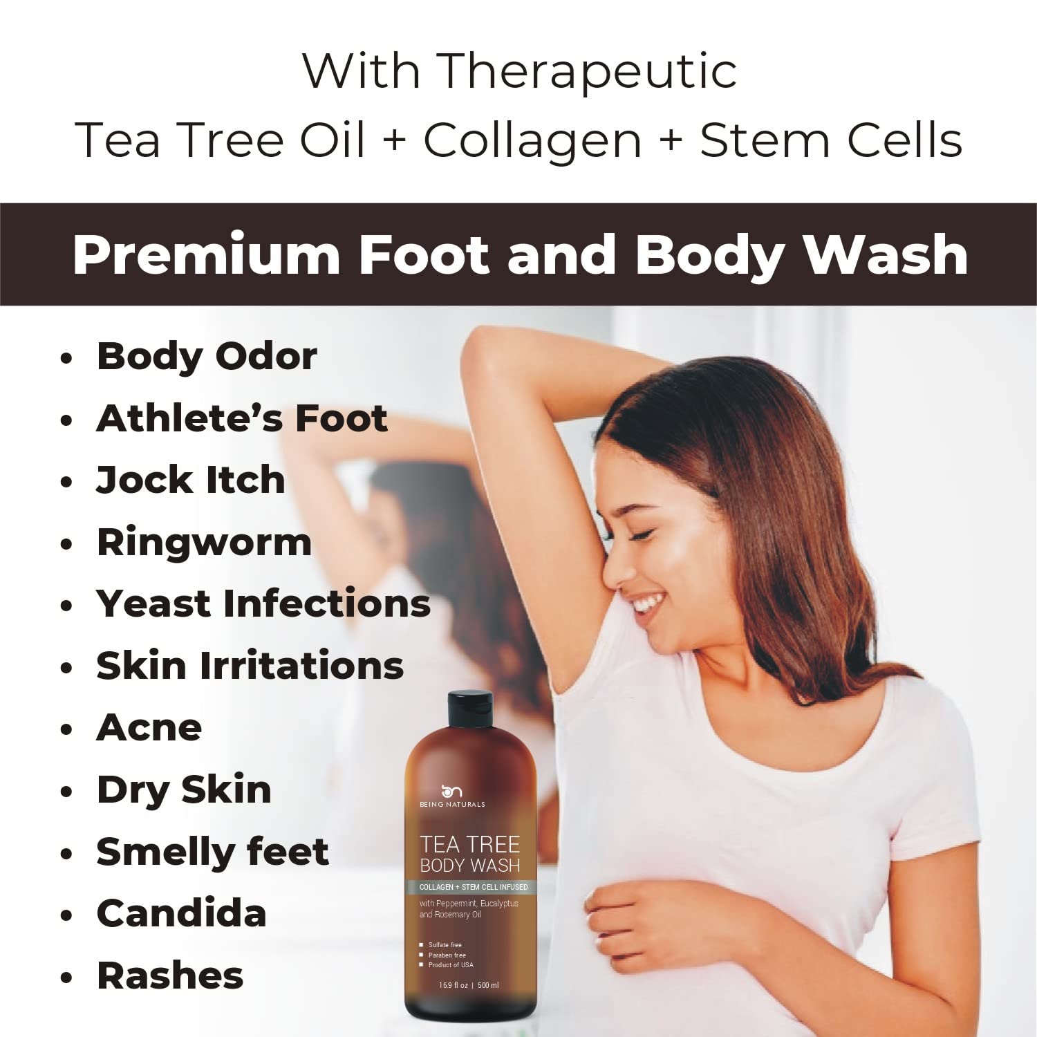 Being Naturals Tea Tree Body Wash – 16.9 oz | Odor, Acne & Skin Support