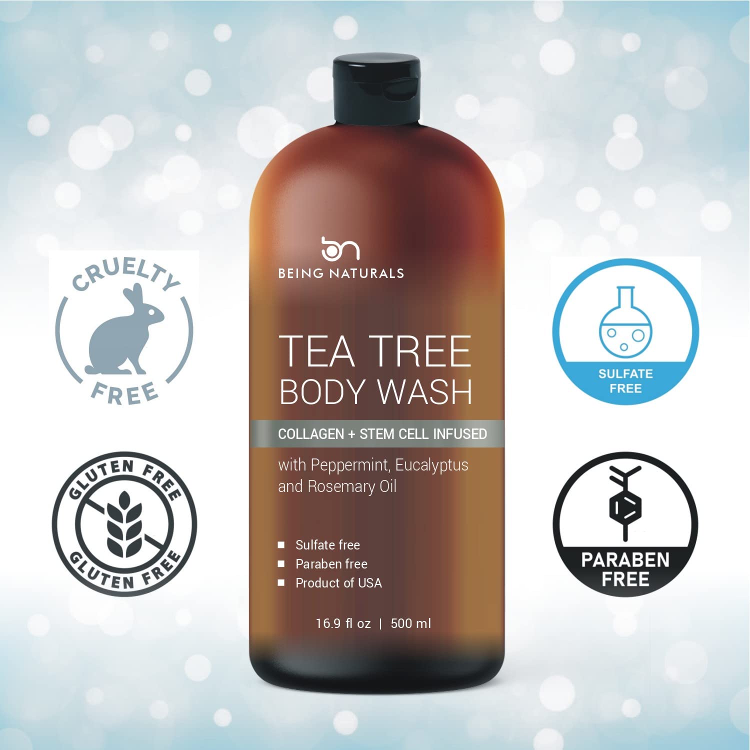Being Naturals Tea Tree Body Wash – 16.9 oz | Odor, Acne & Skin Support