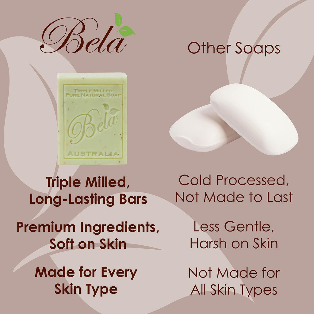 BELA Soap Bar Variety Pack – Goat Milk, Honey & Sea Salt, Triple Milled