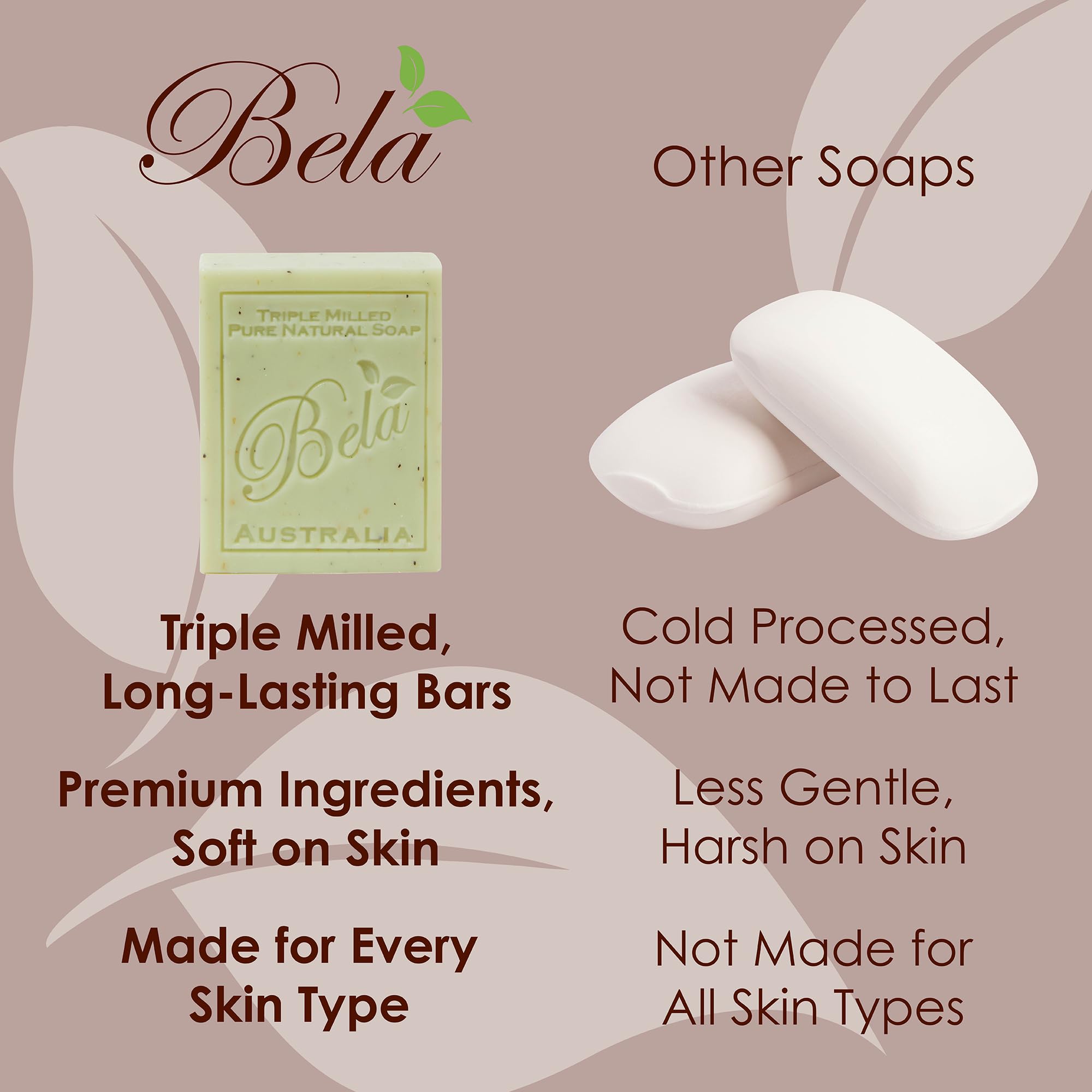 BELA Soap Bar Variety Pack – Goat Milk, Honey & Sea Salt, Triple Milled