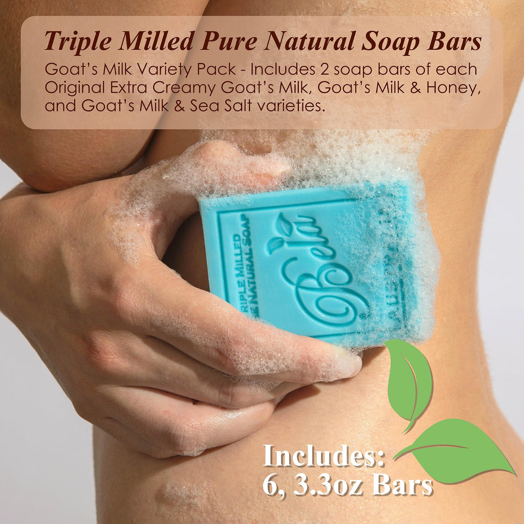 BELA Soap Bar Variety Pack – Goat Milk, Honey & Sea Salt, Triple Milled
