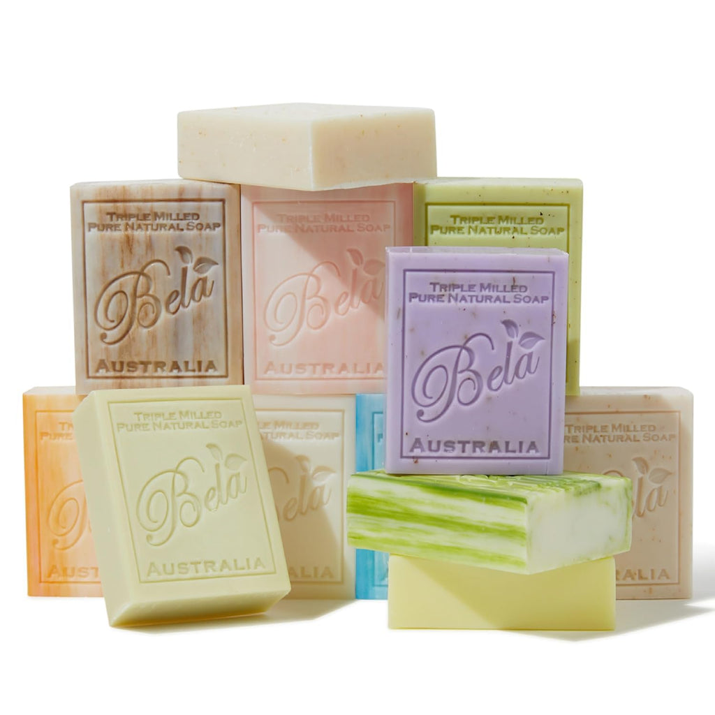 BELA Triple Milled Soap Variety Pack – 12 Bars, 3.3 oz Each, Organic Shea Butter | Made in Australia