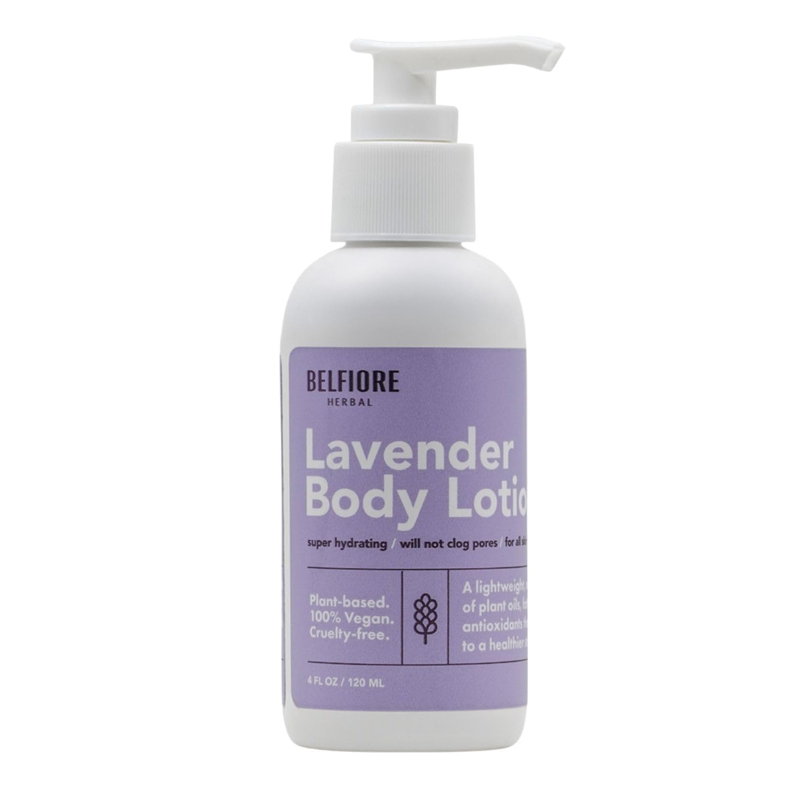 Belfiore Herbal Lavender Body Lotion – 100% Natural, Vegan, Made in USA (4 oz)