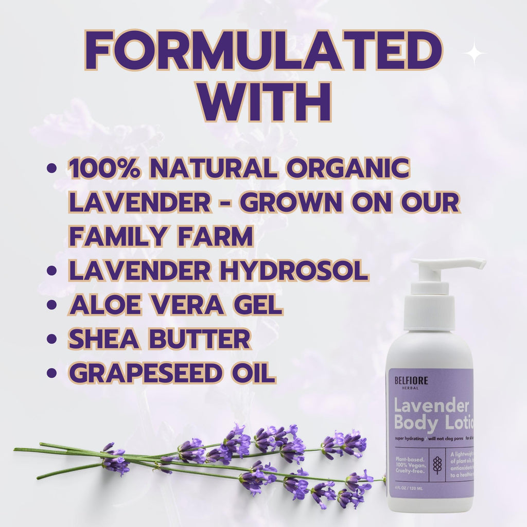 Belfiore Herbal Lavender Body Lotion – 100% Natural, Vegan, Made in USA (4 oz)