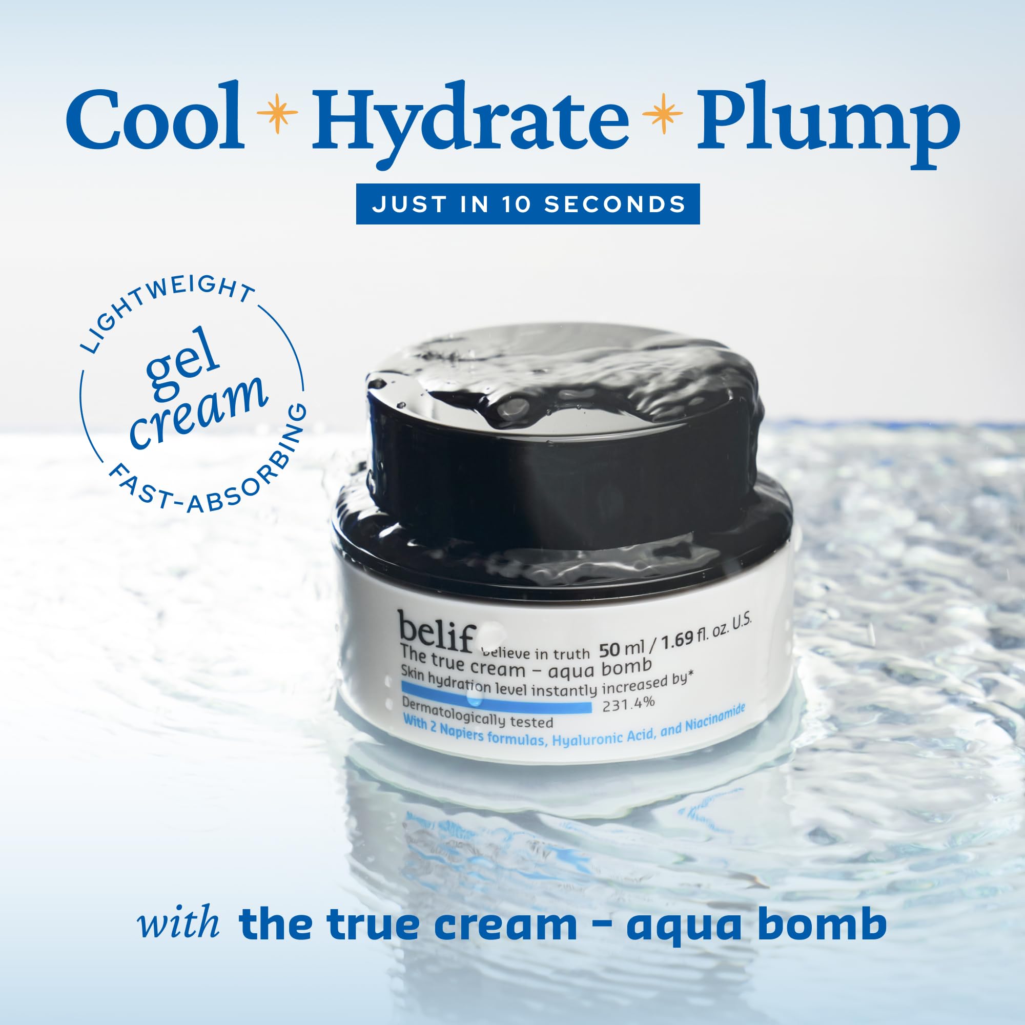 belif Aqua Bomb – Lightweight Gel Moisturizer with Niacinamide, Hyaluronic Acid & Squalane | 72H Hydration + Cooling