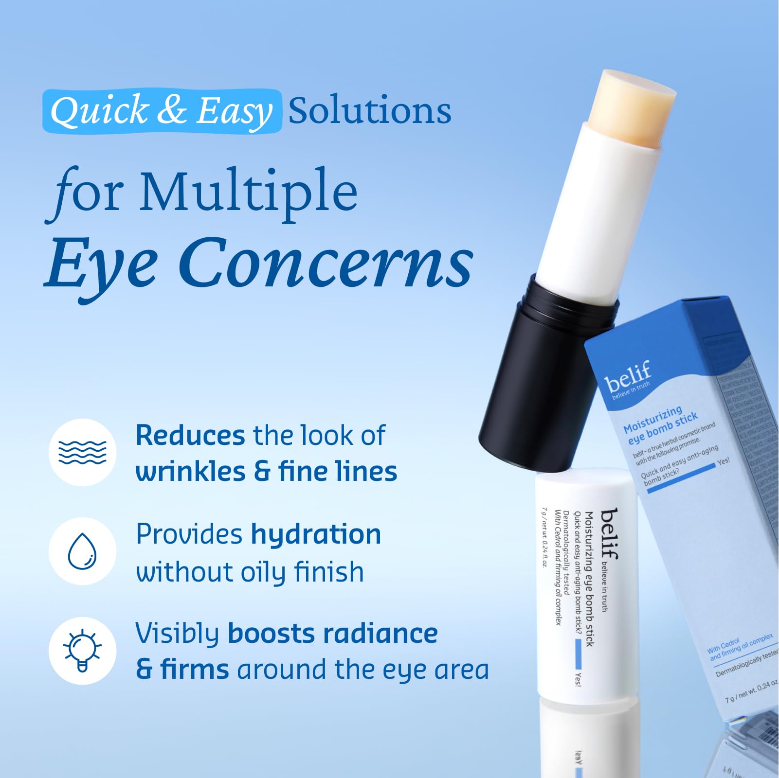 belif Moisturizing Eye Bomb Stick – Hydrating, Brightening & Firming Eye Balm with Shea Butter & Firming Oil Complex | K-Beauty