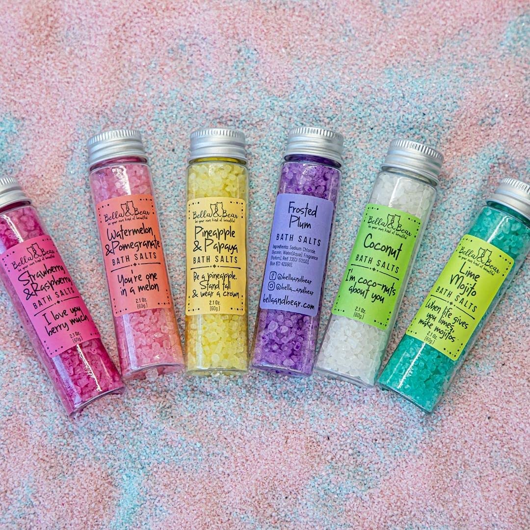 Bella & Bear Paradise Fruits Bath Salts – Pack of 6, 2oz Each | Fruity Foot Soak Gift