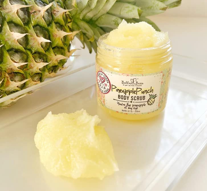 Bella & Bear Pineapple Body Scrub Exfoliator – Vegan Sugar Scrub for Smooth Skin, Fresh Pineapple Scent (6.7 oz)