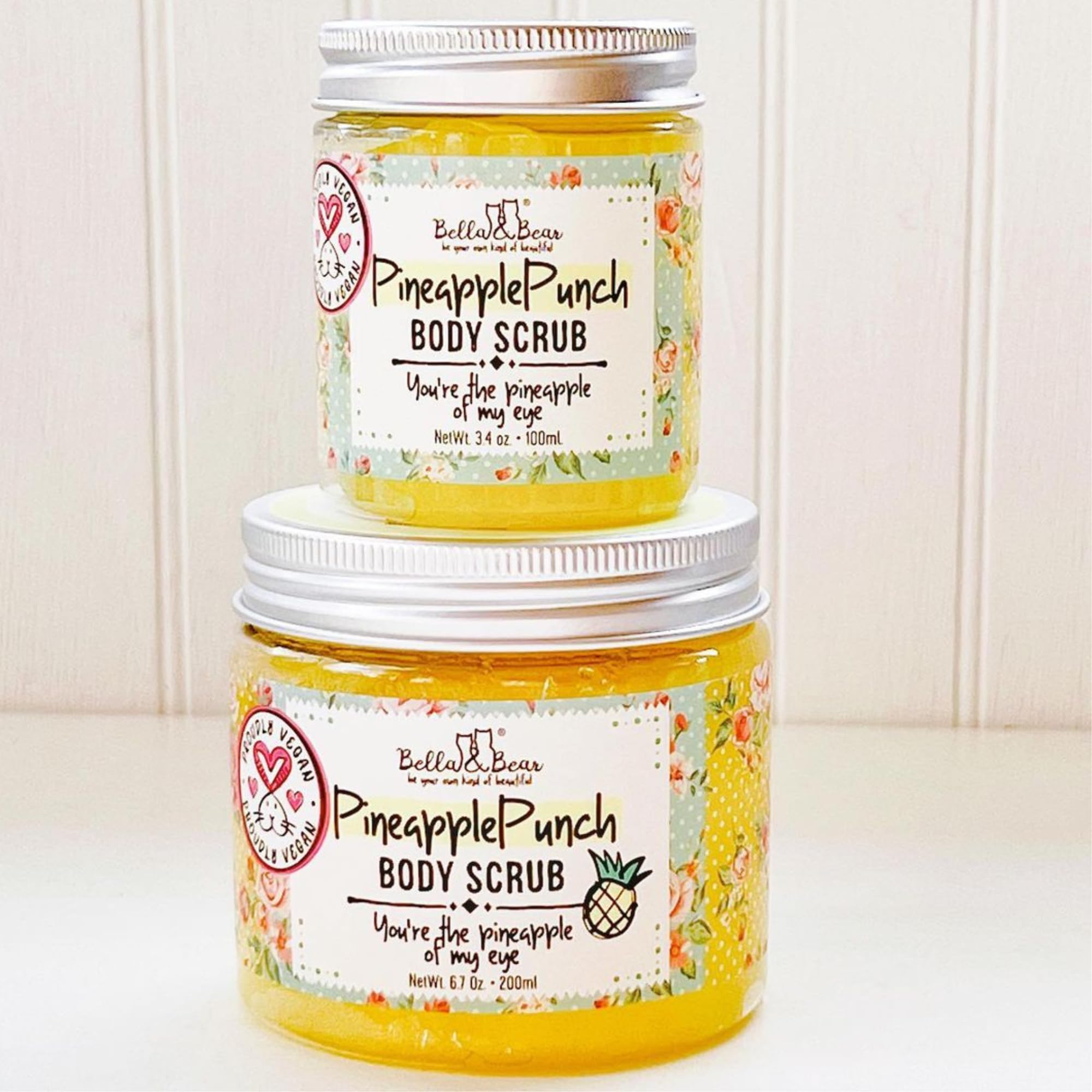 Bella & Bear Pineapple Body Scrub Exfoliator – Vegan Sugar Scrub for Smooth Skin, Fresh Pineapple Scent (6.7 oz)