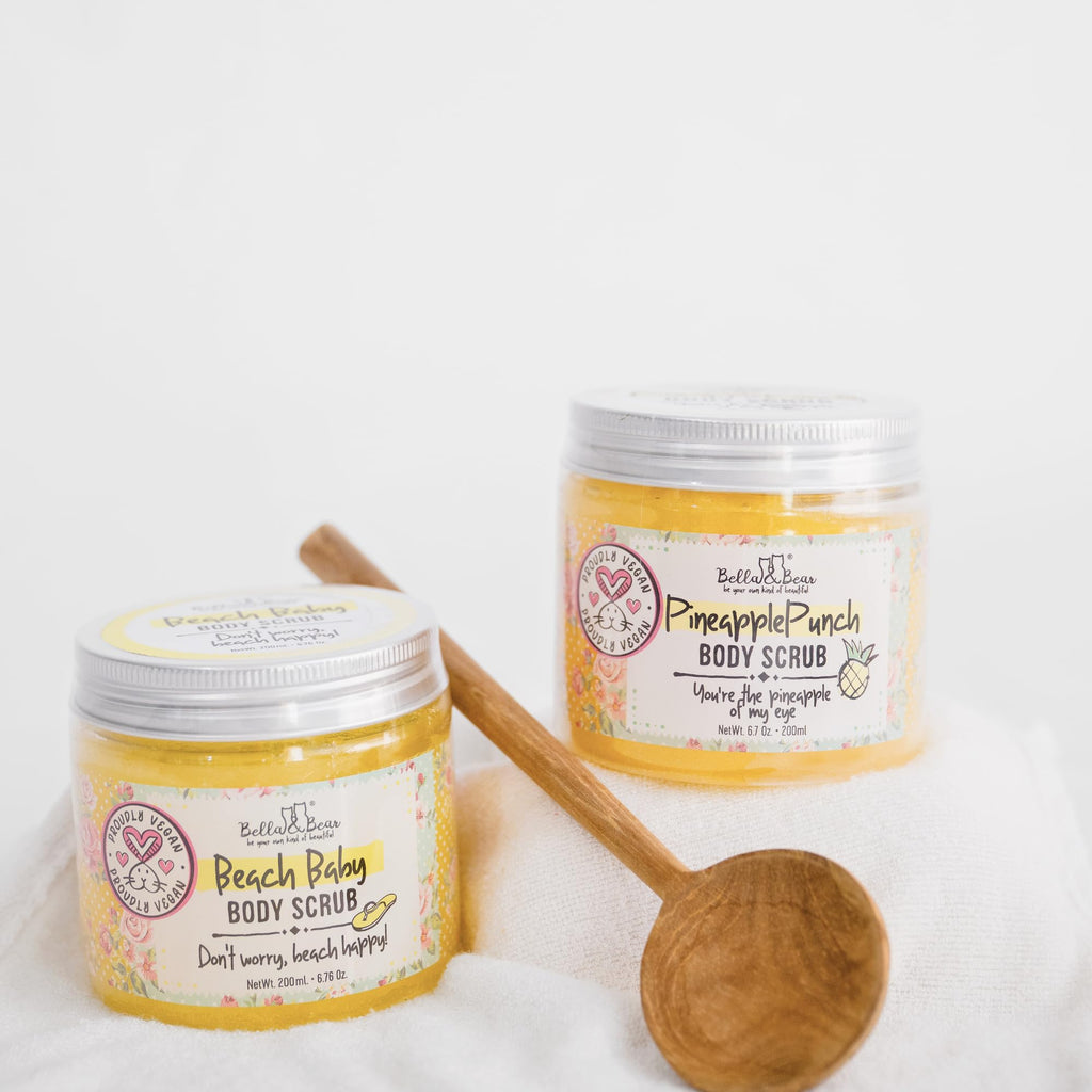Bella & Bear Pineapple Body Scrub Exfoliator – Vegan Sugar Scrub for Smooth Skin, Fresh Pineapple Scent (6.7 oz)