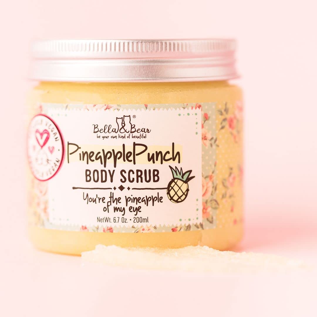 Bella & Bear Pineapple Body Scrub Exfoliator – Vegan Sugar Scrub for Smooth Skin, Fresh Pineapple Scent (6.7 oz)