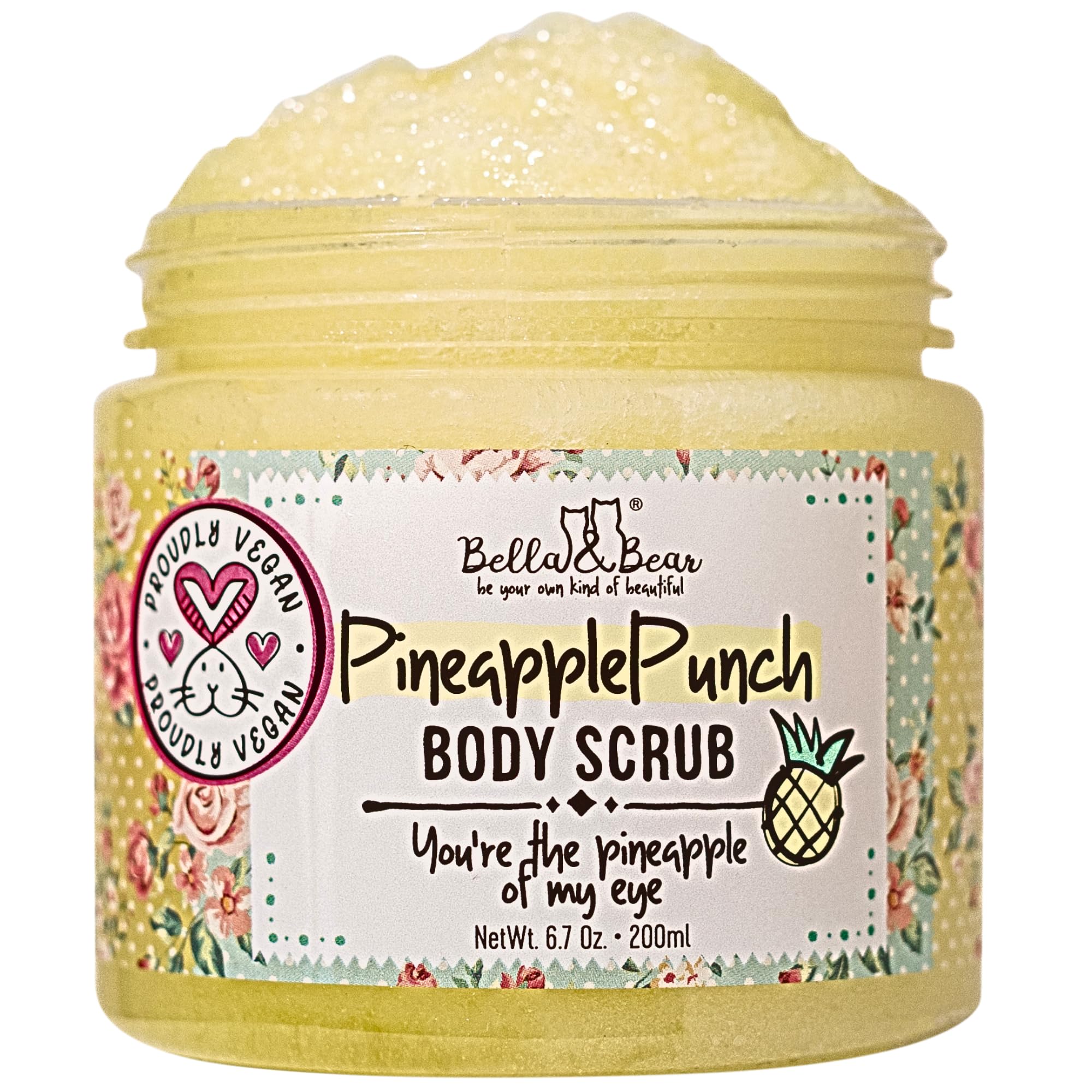Bella & Bear Pineapple Body Scrub Exfoliator – Vegan Sugar Scrub for Smooth Skin, Fresh Pineapple Scent (6.7 oz)