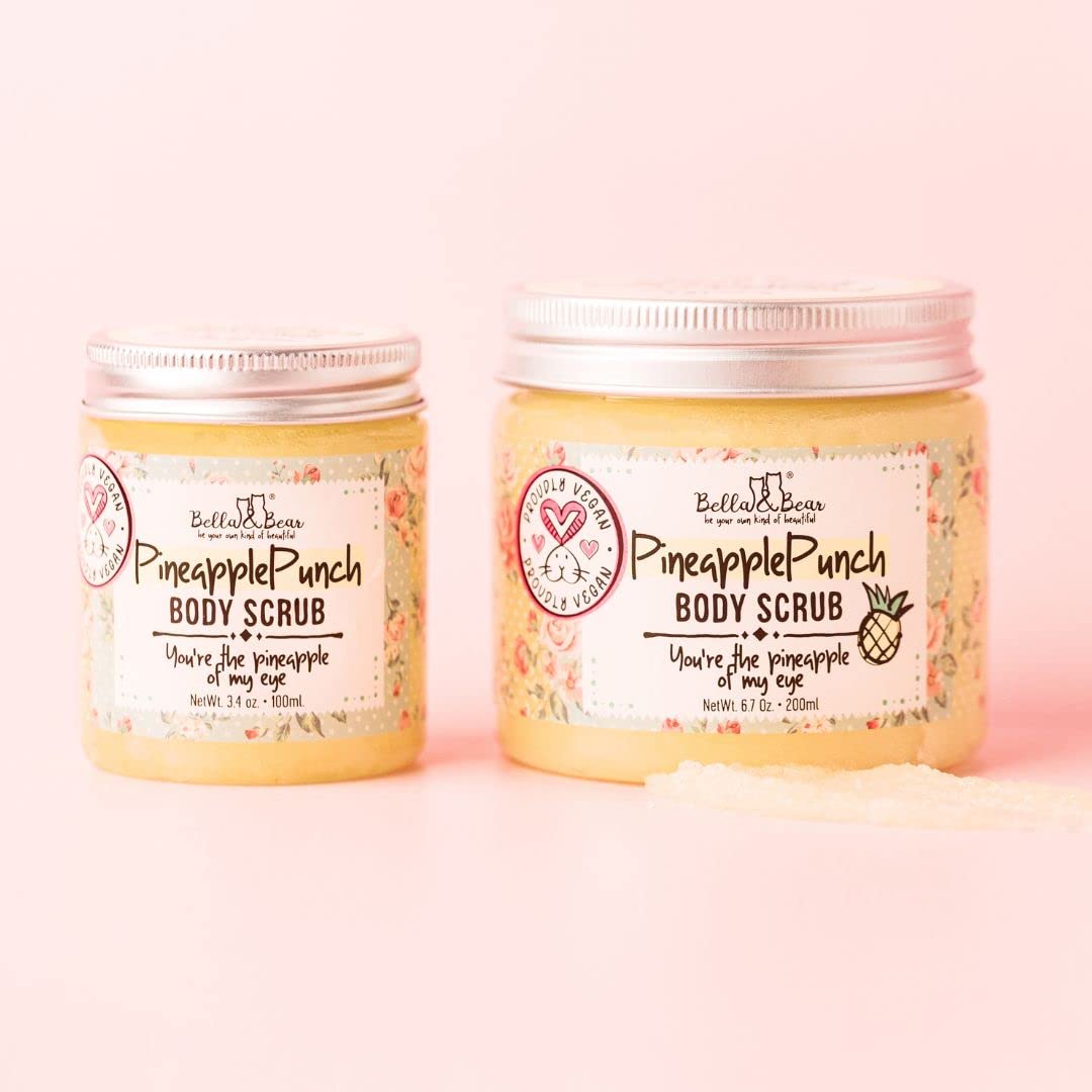 Bella & Bear Pineapple Body Scrub Exfoliator – Vegan Sugar Scrub for Smooth Skin, Fresh Pineapple Scent (6.7 oz)