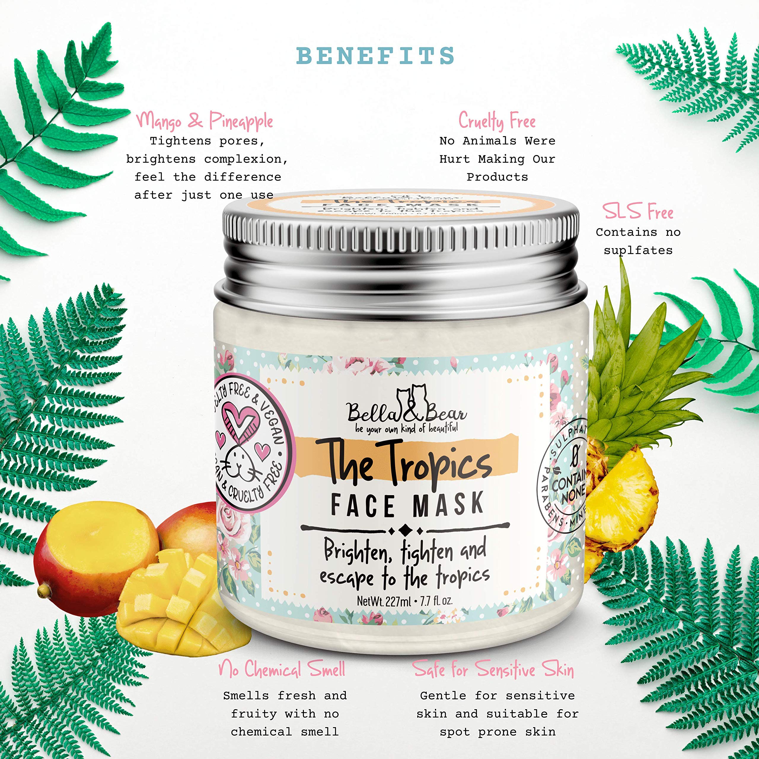Bella & Bear Tropics Face Mask – White, 7.7 oz | Brighten & Refine Skin