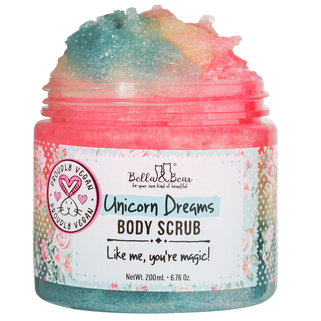 Bella & Bear Unicorn Dream Body Scrub – Vegan, Cruelty-Free Exfoliating Sugar (Mango Pineapple Vanilla)