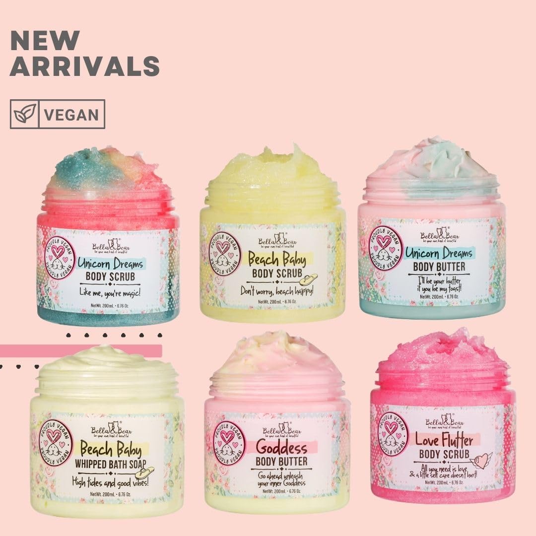 Bella & Bear Unicorn Dream Body Scrub – Vegan, Cruelty-Free Exfoliating Sugar (Mango Pineapple Vanilla)