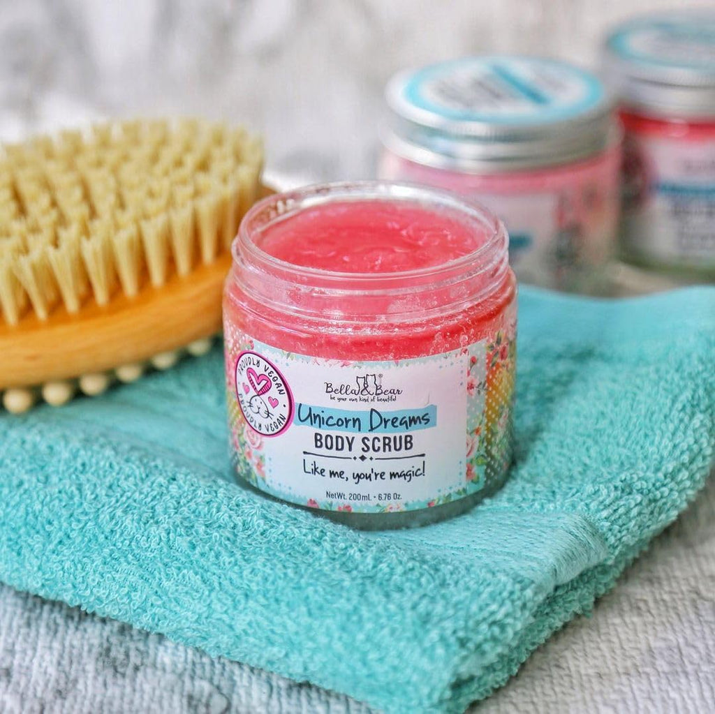 Bella & Bear Unicorn Dream Body Scrub – Vegan, Cruelty-Free Exfoliating Sugar (Mango Pineapple Vanilla)