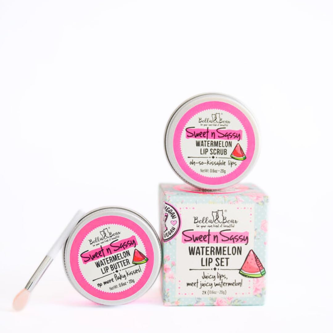 Bella & Bear Sweet n Sassy Watermelon Lip Set – Vegan Scrub & Lip Butter Gift