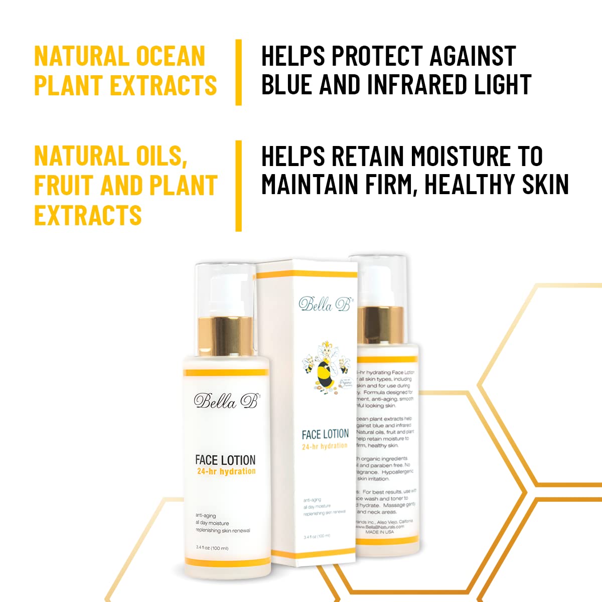 Bella B Face Lotion 3.4 oz – Pregnancy Safe, Natural Moisturizer for Radiant Skin