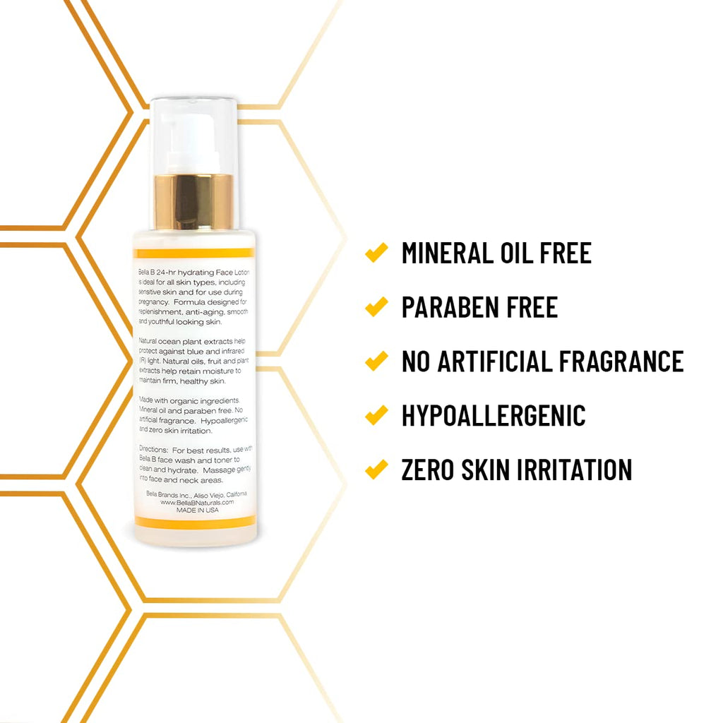 Bella B Face Lotion 3.4 oz – Pregnancy Safe, Natural Moisturizer for Radiant Skin