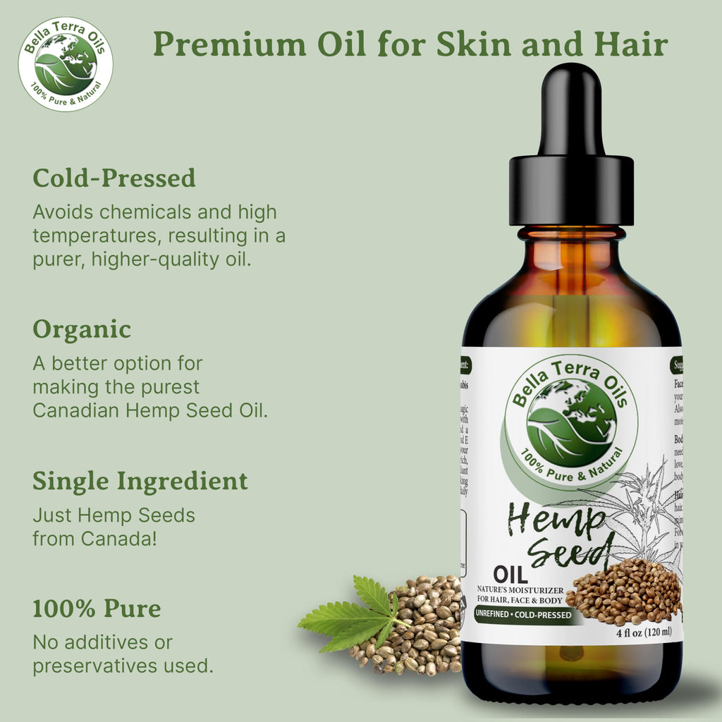 Bella Terra Oils Hemp Seed Oil 16oz – Pure, Cold-Pressed Essential Fatty Acids & Nutrients