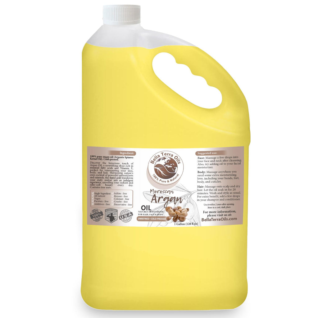 Bella Terra Oils Argan Oil – 1 Gallon | Non-Greasy, Quick Absorbing for Hair, Skin & Nails