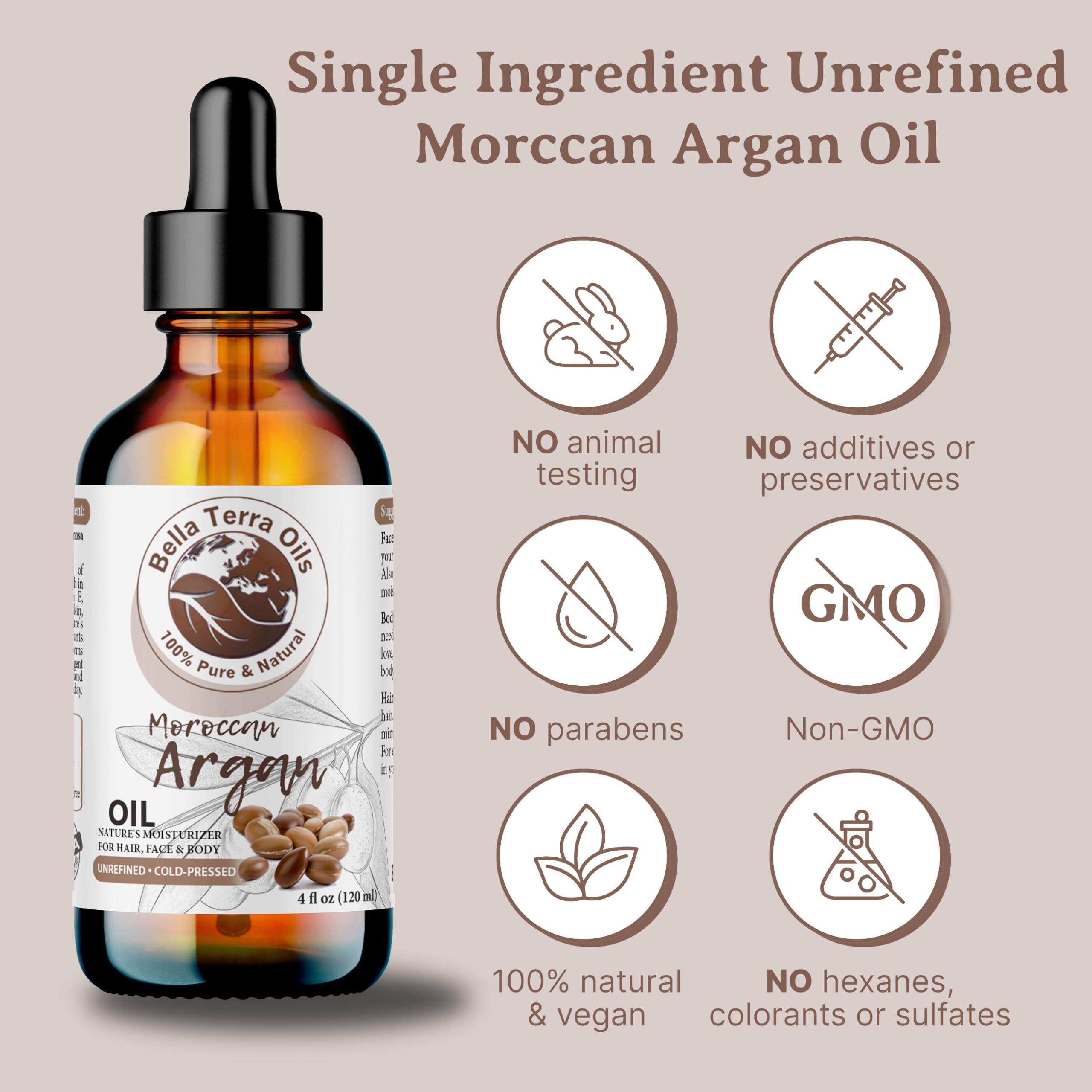Bella Terra Oils Argan Oil – 1 Gallon | Non-Greasy, Quick Absorbing for Hair, Skin & Nails