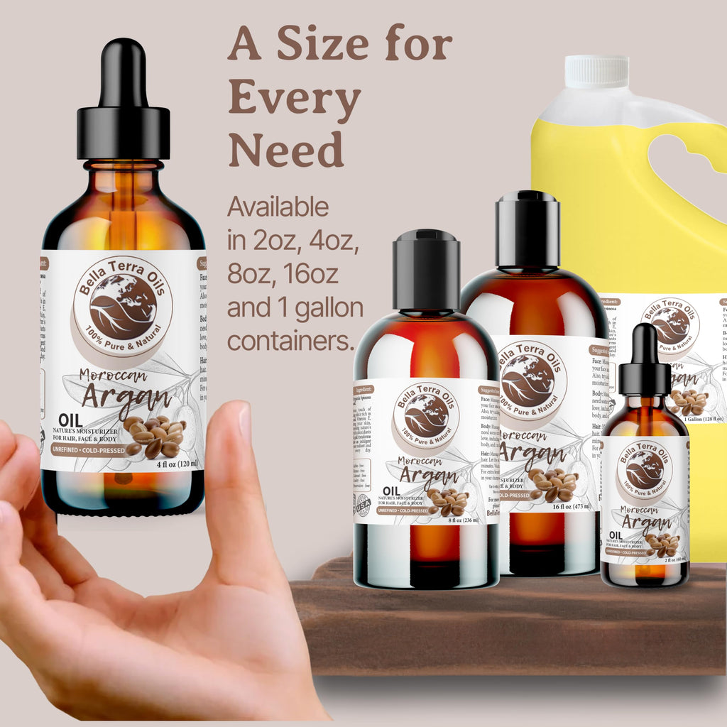 Bella Terra Oils Argan Oil – 1 Gallon | Non-Greasy, Quick Absorbing for Hair, Skin & Nails