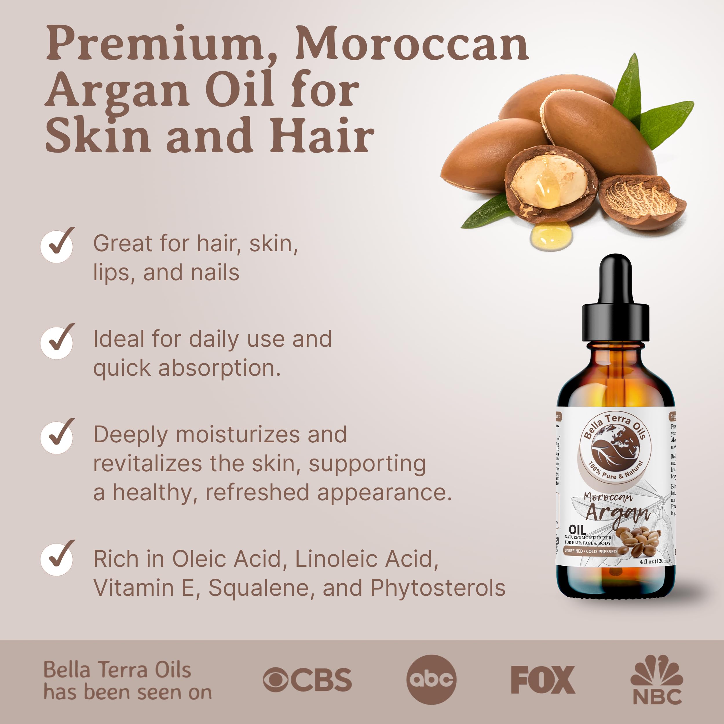 Bella Terra Oils Argan Oil – 1 Gallon | Non-Greasy, Quick Absorbing for Hair, Skin & Nails