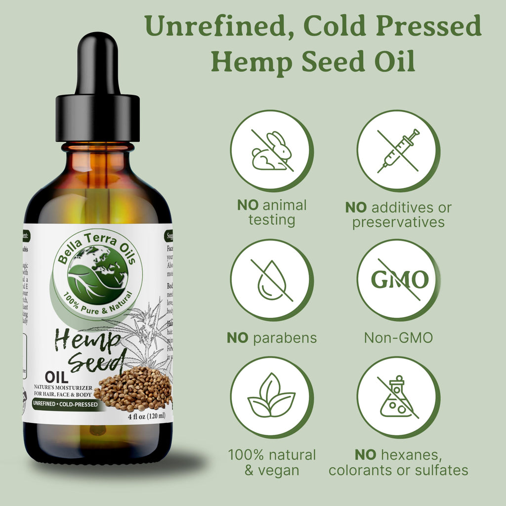 Bella Terra Oils Hemp Seed Oil 8 oz — Cold-Pressed, Pure & Nutrient-Rich