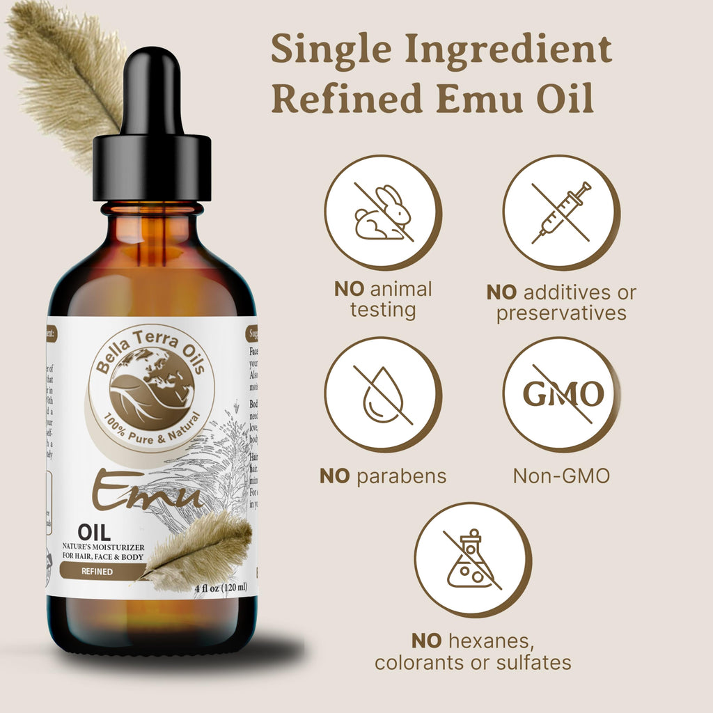 Bella Terra Oils Emu Oil 4oz – Pure Australian Elixir for Skin & Hair Care