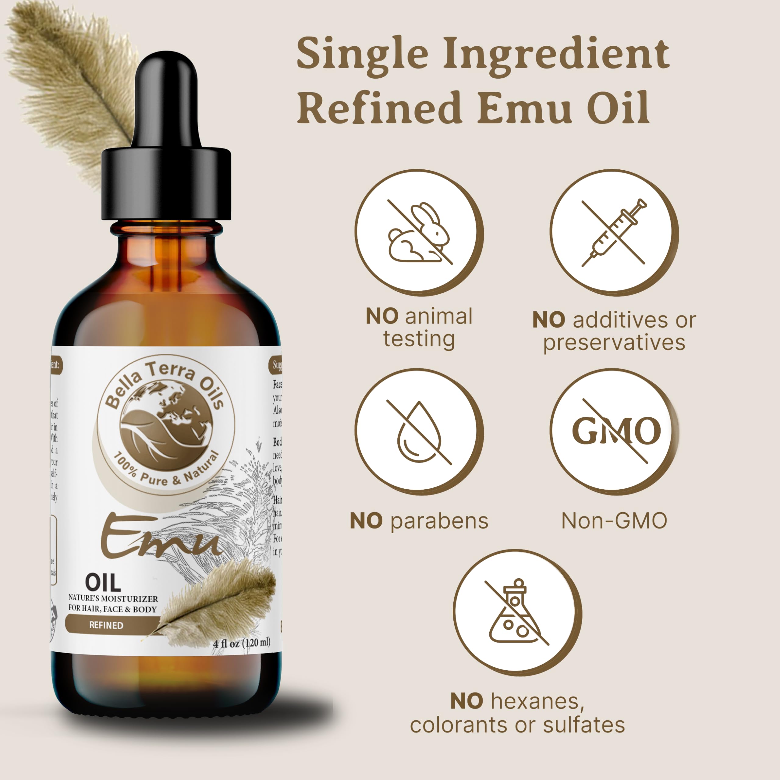 Bella Terra Oils Emu Oil 4oz – Pure Australian Elixir for Skin & Hair Care