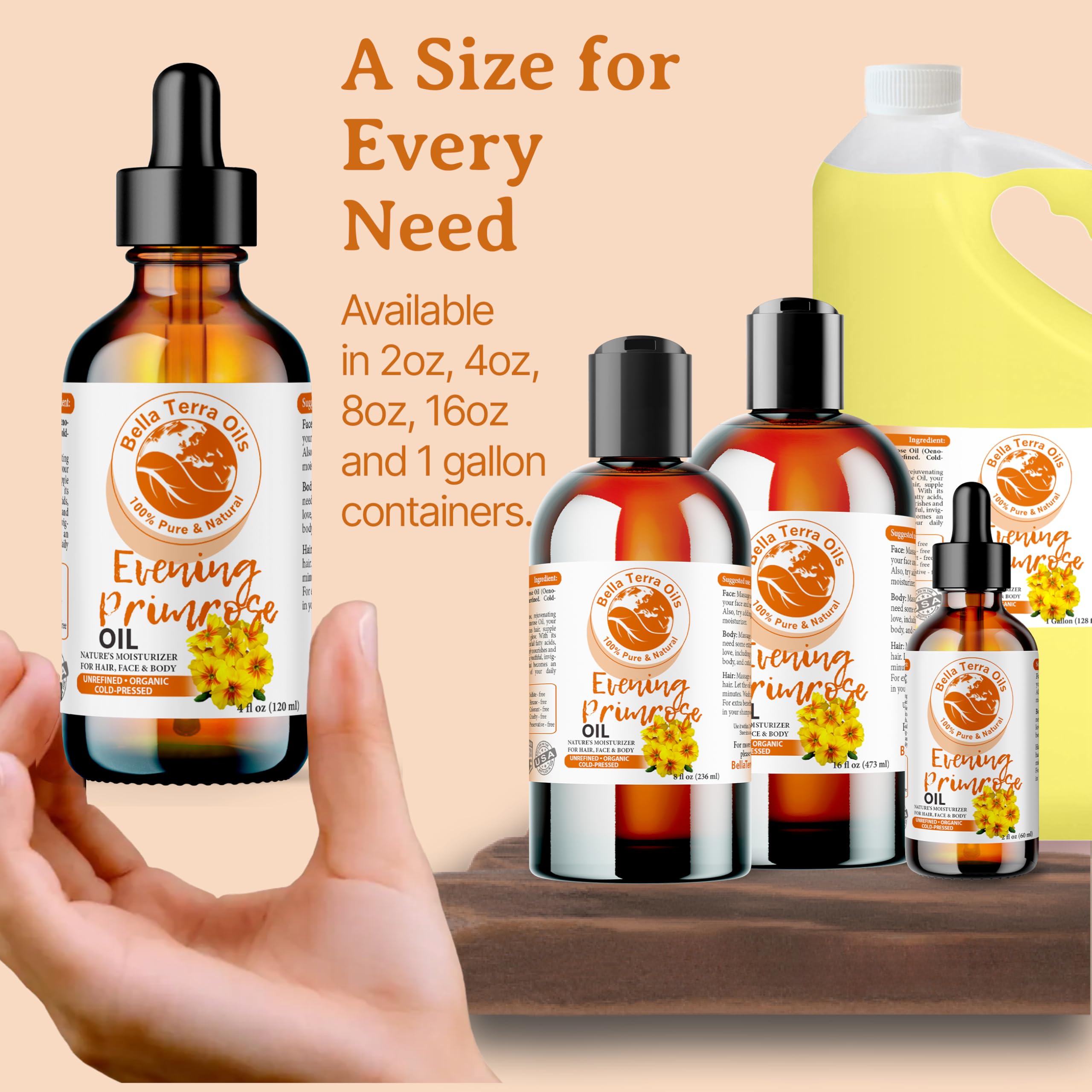 Bella Terra Oils Organic Evening Primrose Oil 8 oz | Pure Primrose with GLA
