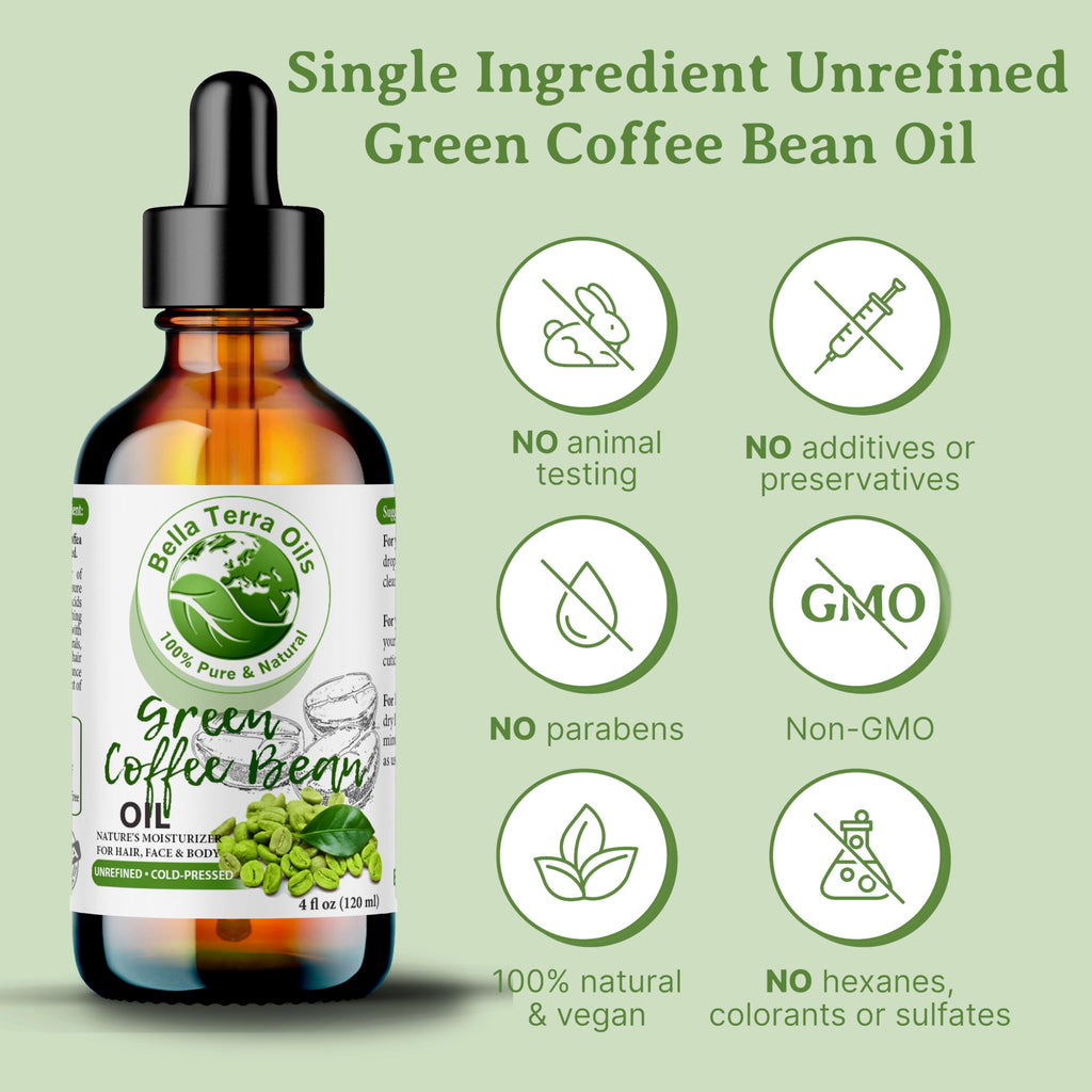 Bella Terra Oils Green Coffee Bean Oil, 16oz – Purity, Vitamins, Hydration for Radiant Skin