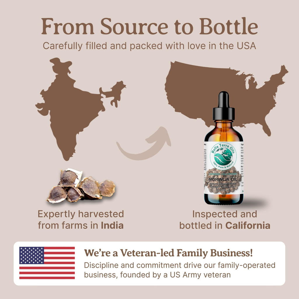 Bella Terra Oils Organic Moringa Seed Oil 8 oz | Pure, Unsaturated Fatty Acids for Skin & Hair Glow