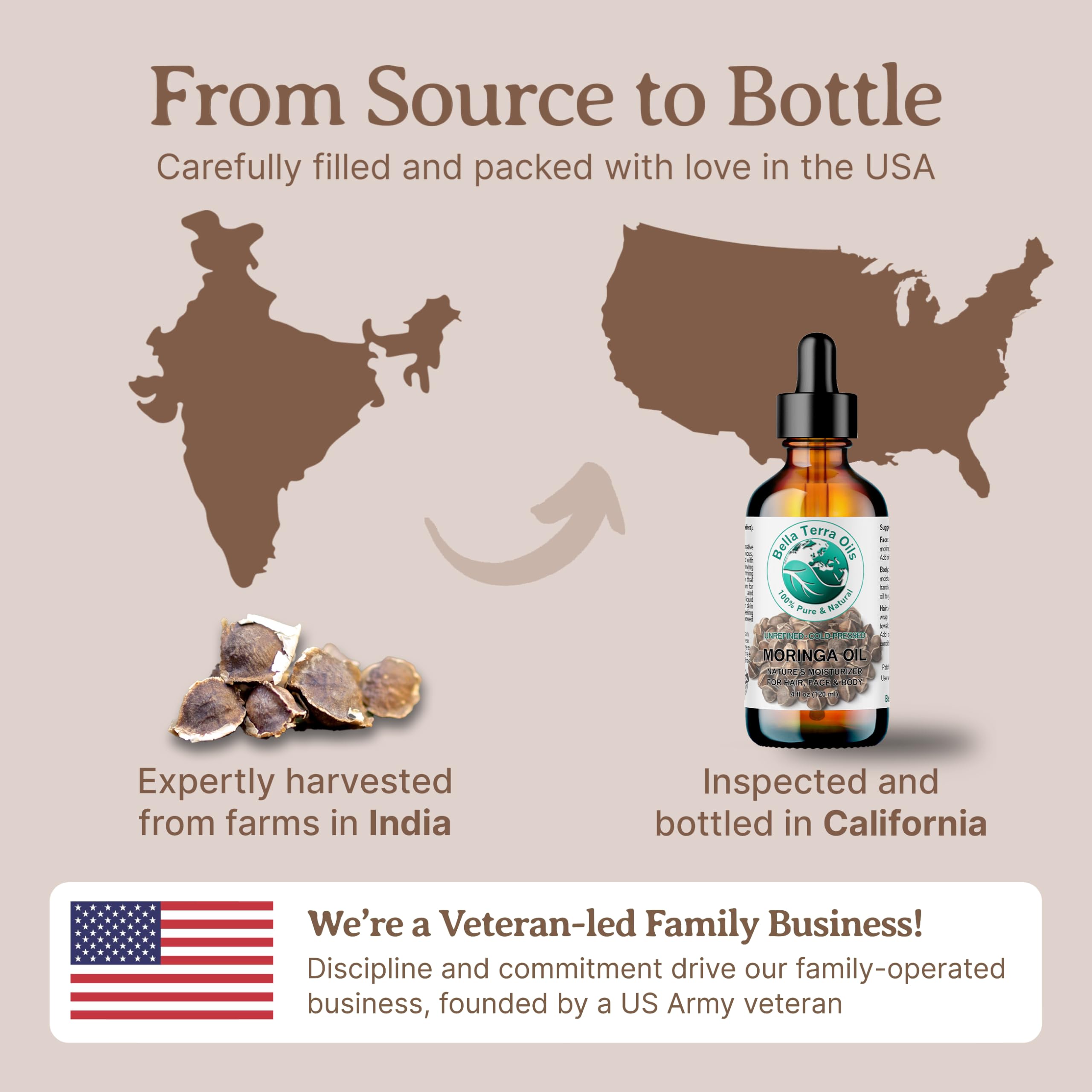 Bella Terra Oils Organic Moringa Seed Oil 8 oz | Pure, Unsaturated Fatty Acids for Skin & Hair Glow