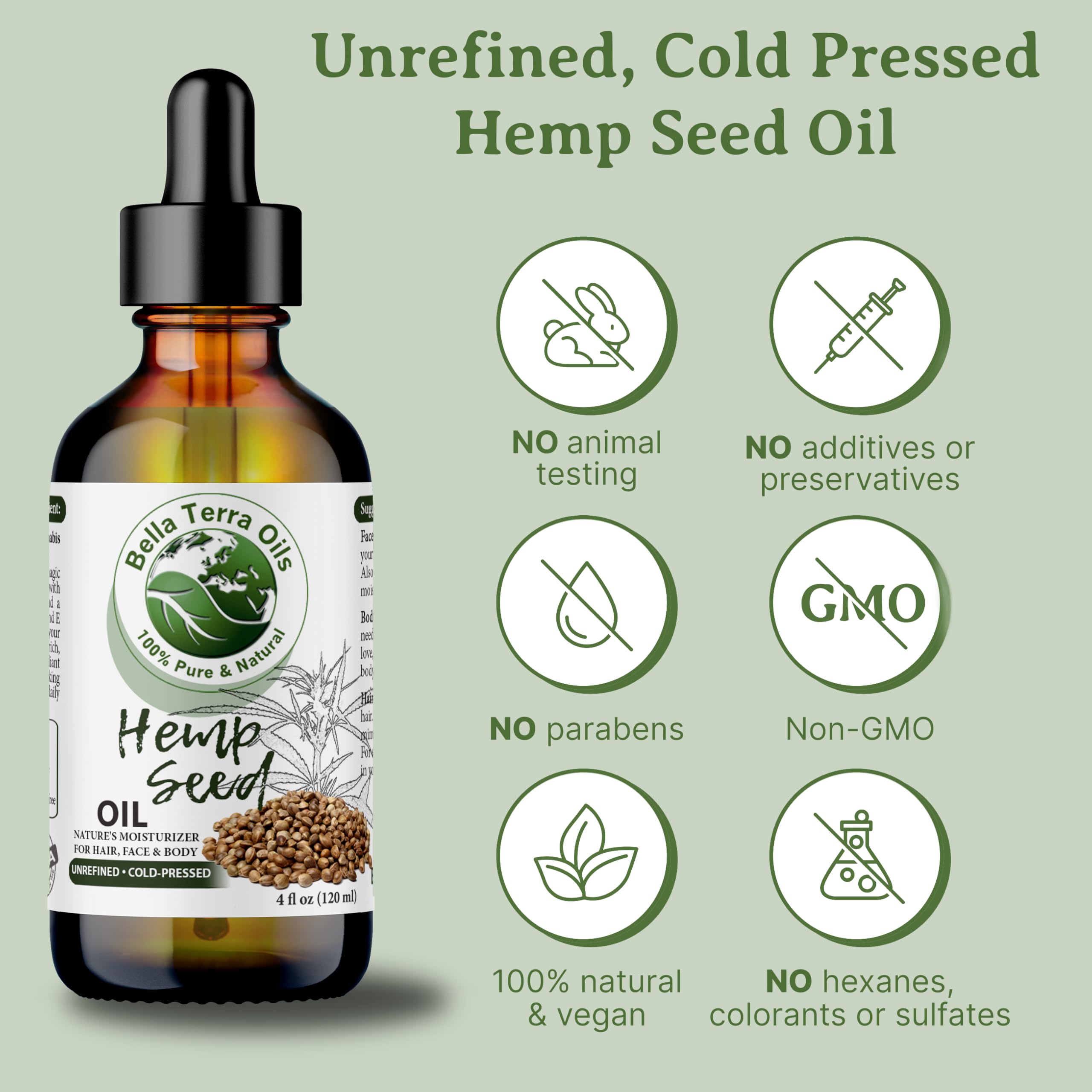 Bella Terra Oils Hemp Seed Oil 16oz – Pure, Cold-Pressed Essential Fatty Acids & Nutrients