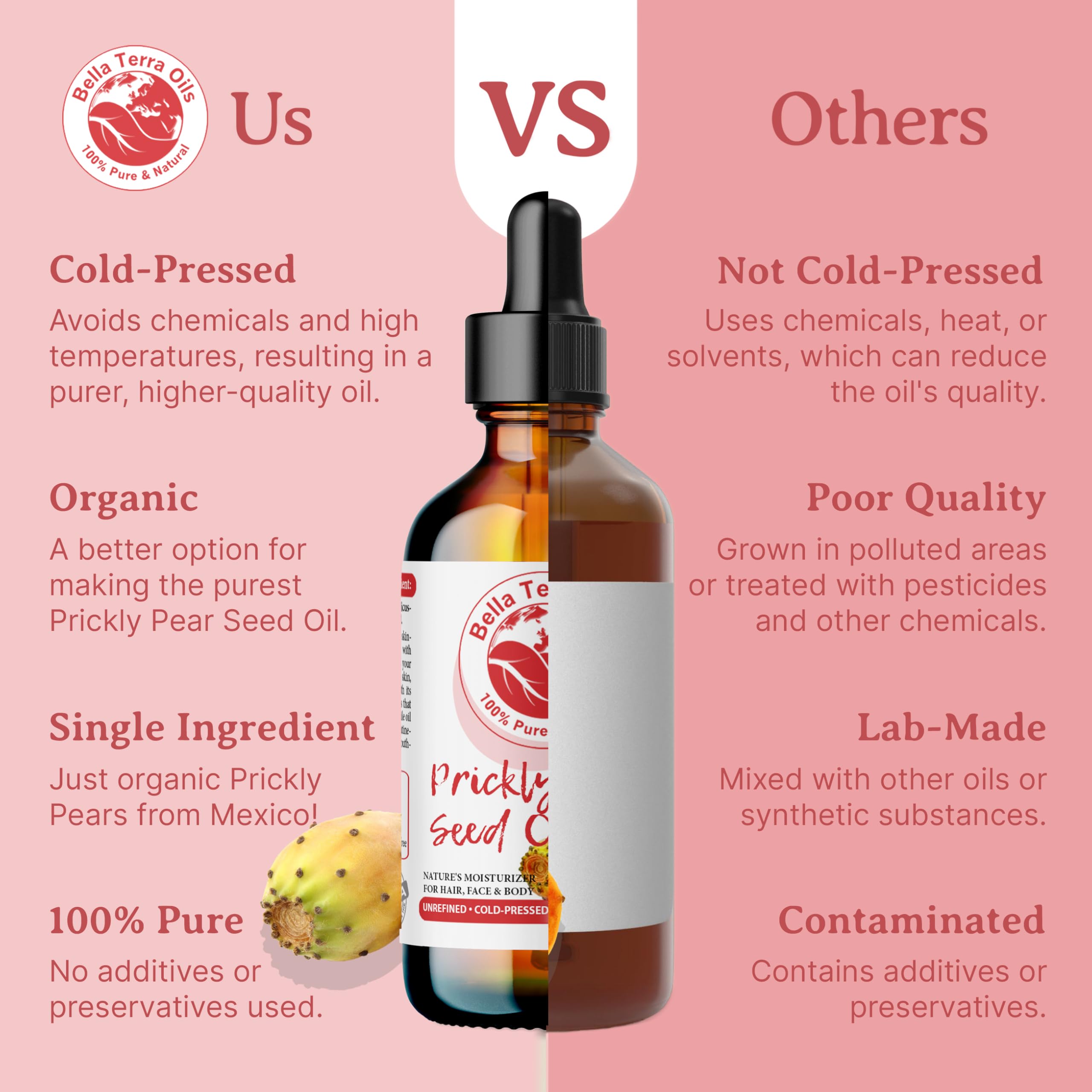 Bella Terra Oils - Prickly Pear Seed Oil 8 oz | Pure Cactus Seed Extract & Vitamin-Rich Skin