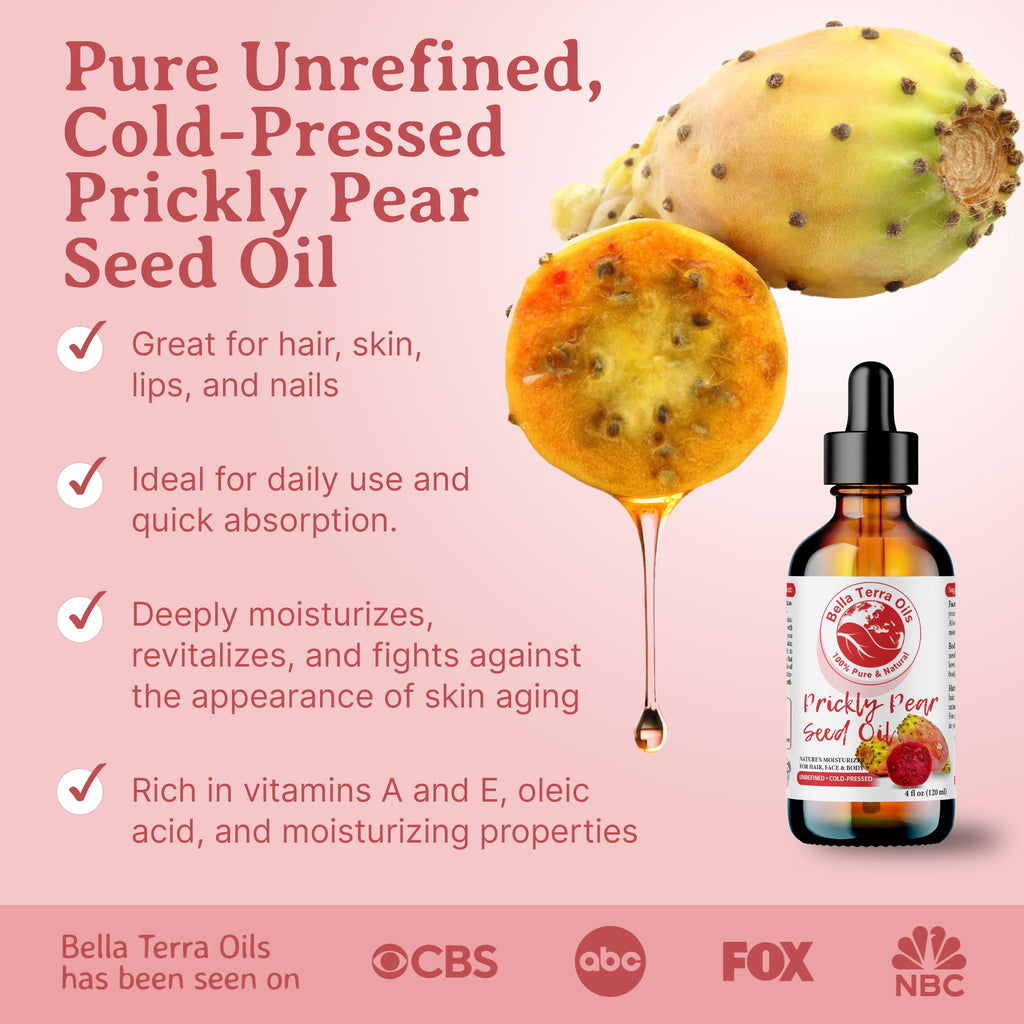 Bella Terra Oils - Prickly Pear Seed Oil 8 oz | Pure Cactus Seed Extract & Vitamin-Rich Skin